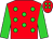 Red, lime green spots, sleeves and spots on cap