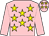 Pink, yellow stars, pink sleeves, yellow stars on cap