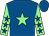 Royal blue, light green star, light green sleeves, royal blue stars and cap