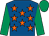 Royal blue, orange stars, emerald green sleeves and cap