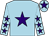 light blue, purple star, purple stars on sleeves, purple star on cap