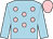 Light blue, pink spots, light blue sleeves, pink cap