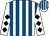 White and royal blue stripes, white sleeves, black diamonds