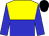 Yellow and blue halved horizontally, blue sleeves, black cap