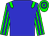 Big-blue body, green epaulettes, green arms, big-blue striped, green cap, big-blue hooped