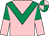 Pink, emerald green chevron, halved sleeves, quartered cap