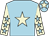 Light blue, beige star, beige sleeves, light blue stars, light blue cap, beige star