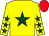 Yellow, dark green star, dark green stars on sleeves, red cap