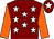 Maroon, white stars, orange sleeves, maroon cap, white star