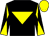 Black, yellow inverted triangle, diablo on sleeves, yellow cap