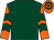 Dark green, orange and dark green chevrons on sleeves, hooped cap