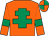 Orange, emerald green cross of lorraine, emerald green bars on orange sleeves, quartered cap