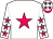 White, cerise star, white sleeves, cerise stars, white cap, cerise stars and peak