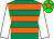 Emerald green & orange hoops, white sleeves, green cap, orange star