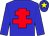 Big-blue body, red cross of lorraine, big-blue arms, big-blue cap, yellow star