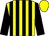 Yellow body, black striped, black arms, yellow cap