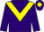 Purple body, yellow chevron, purple arms, purple cap, yellow diamond