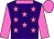 Purple, neon pink stars, neon pink sleeves, collar and cap