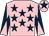 Pink, dark blue stars, dark blue and pink diabolo on sleeves, pink cap, dark blue star