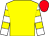 Yellow, white and yellow hooped sleeves, red cap