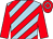 Light blue, red diagonal stripes, red sleeves, red cap, light blue hoop