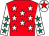 Red, white stars, white sleeves, emerald green stars, white cap, red star