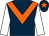 Dark blue, orange chevron, white sleeves, dark blue cap, orange star