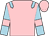 Pink, light blue epaulets, light blue sleeves, pink armlets