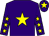 Purple body, yellow star, purple arms, yellow stars, purple cap, yellow star