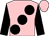 Pink, large black spots & sleeves, pink cap