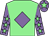 Light green, mauve diamond, mauve sleeves, light green stars, mauve cap, light green star