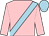 Pink, light blue sash, light blue cap