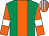 Emerald green, orange stripe, orange sleeves, white armlets, striped cap