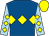 Royal blue, yellow triple diamond, light blue sleeves, yellow diamonds, yellow cap