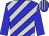 Blue, silver diagonal stripes, blue sleeves, blue cap, silver stripes