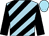 light blue, black diagonal stripes, black sleeves, sky blue cap