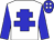 white, blue cross of lorraine, blue sleeves, blue cap, white spots