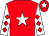 Red, white star, white sleeves, red diamonds, red cap, white star