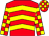 Red, yellow chevrons, checked sleeves and cap