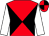 Red and black quartered diagonally, white sleeves, red and black quartered cap