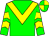 Green, yellow chevron, green sleeves, yellow chevrons, quartered cap