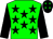 Big-green body, black stars, black arms, black cap, big-green stars