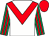 White, red chevron, emerald green and red striped sleeves, red cap