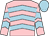 Pink, light blue chevrons, light blue cap