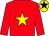 Red body, yellow star, red arms, yellow cap, black star