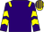 Purple, yellow epaulets, yellow chevrons on sleeves, yellow cap, purple stripes