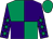 Emerald green and purple (quartered), purple sleeves, emerald green stars, emerald green cap