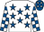 White, royal blue stars, checked sleeves, royal blue cap, white stars