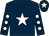 Dark blue, white star, dark blue sleeves, white spots, dark blue cap, white star