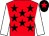 Red, black stars, white sleeves, black cap, red star